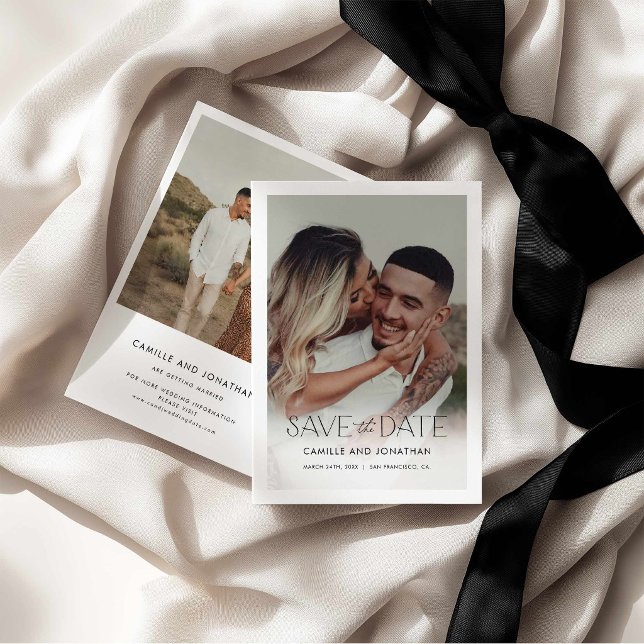 Carte de mariage photo noir blanc à conserver pour (Minimal Modern Photo Save the Date Card)