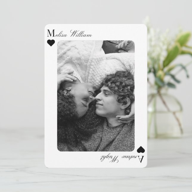 Carte de mariage photo noir et blanc (Debout devant)