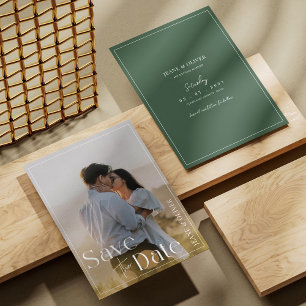 Carte de mariage photo vert sauge pour annoncer la