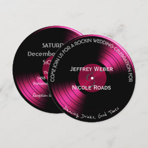 Carte de Mariage Pink Retro Rock n Roll Vinyl Reco