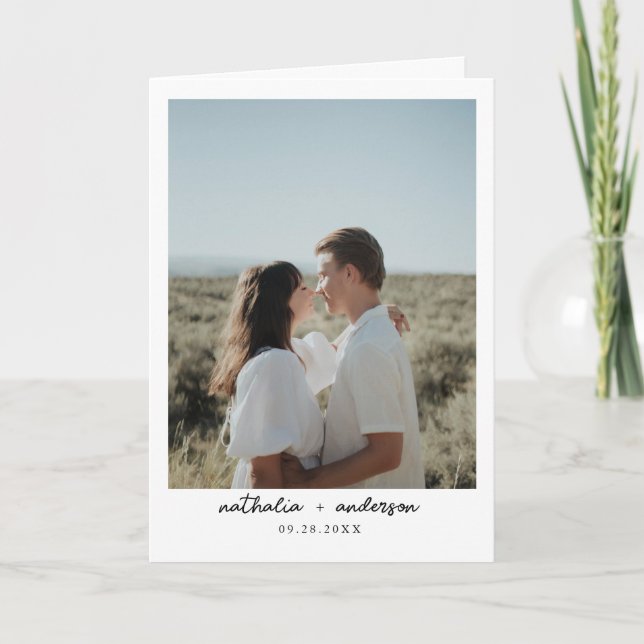 Carte de mariage pliée avec code QR photo et écrit (Devant)