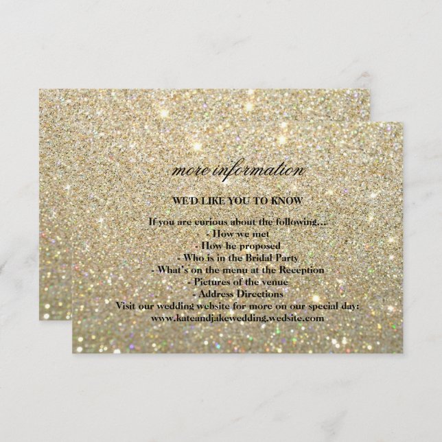 Carte de mariage - Plus d'infos - Paillettes dorée (Devant / Derrière)