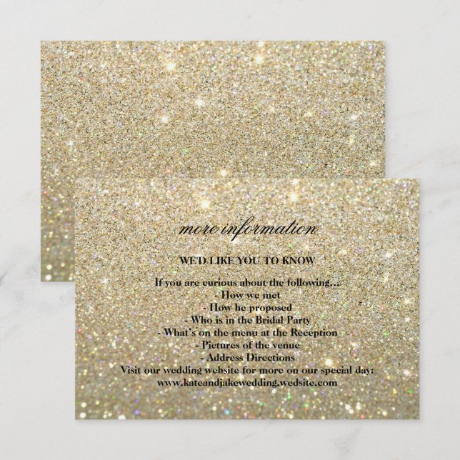 Carte de mariage Plus d'infos - Paillettes dorées  (Devant / Derrière)