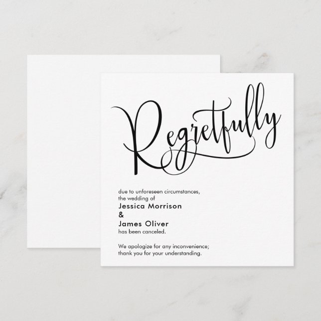 Carte de mariage "Régrettablement" annulé avec élé (Devant / Derrière)