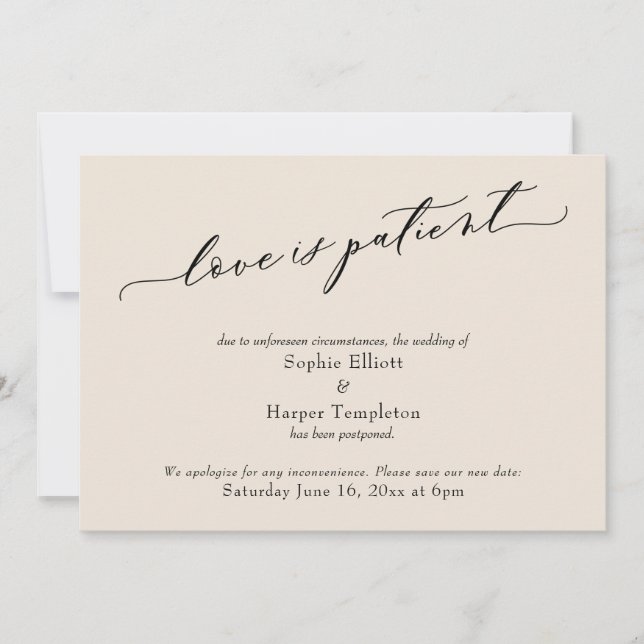 Carte de mariage reporté avec crème de l'amour est (Devant)