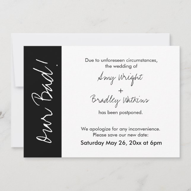 Carte de mariage reporté 'Bloc noir et blanc, c'es (Devant)