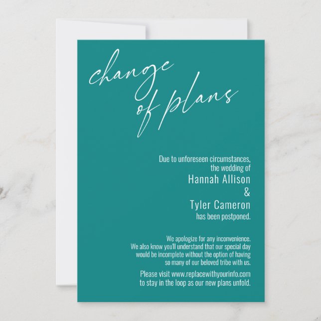 Carte de mariage reporté Changement de plans (Devant)