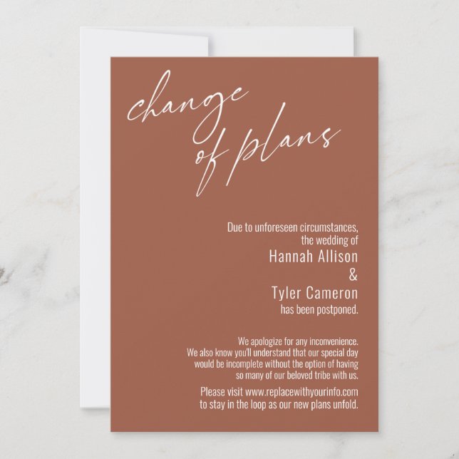 Carte de mariage reporté Changement de Plans Terra (Devant)