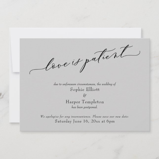 Carte de Mariage Reporté Gris Clair 'L'amour est P (Devant)