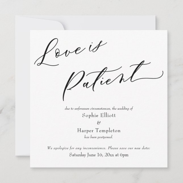 Carte de Mariage Reporté Simple et Élégante 'L'amo (Devant)