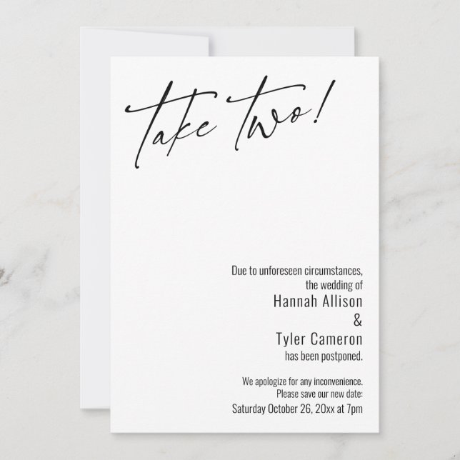 Carte de mariage reporté simple Take Two moderne ! (Devant)