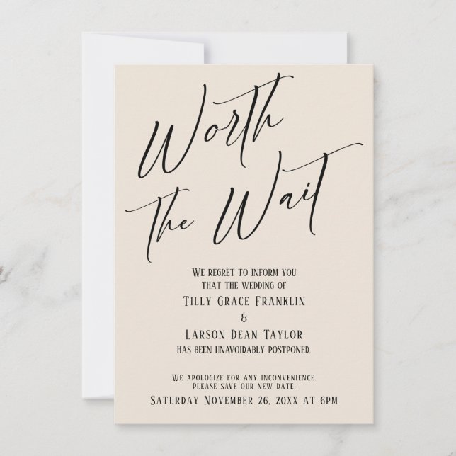 Carte de mariage reportée Cream Worth the Wait (Devant)