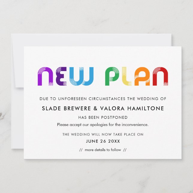 Carte de mariage reportée Nouveau plan Rainbow (Devant)