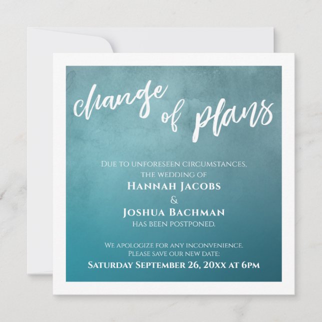 Carte de Mariage reportée turquoise Ombre Changeme (Devant)