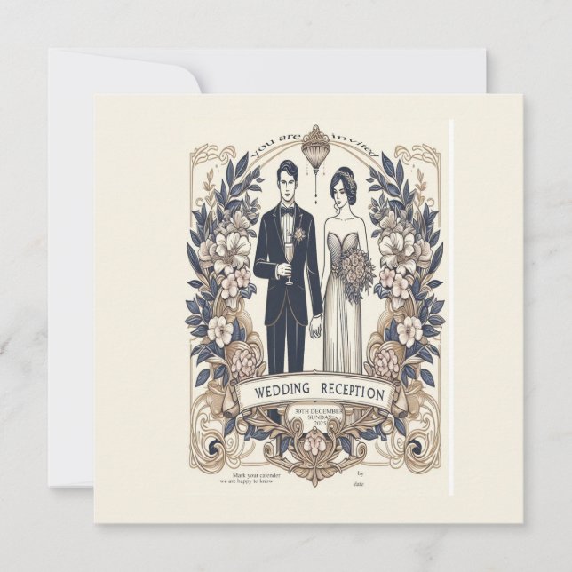 carte de mariage rétro noir et blanc (Devant)