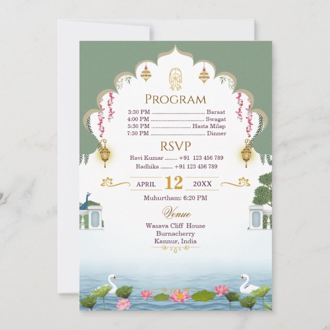 Carte de Mariage Royal Hindou Temple Arch (Dos)