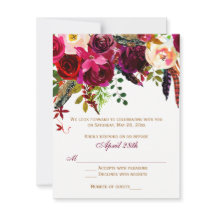 Carte de mariage RSVP 2 (REPAS) - Floral, Plumes