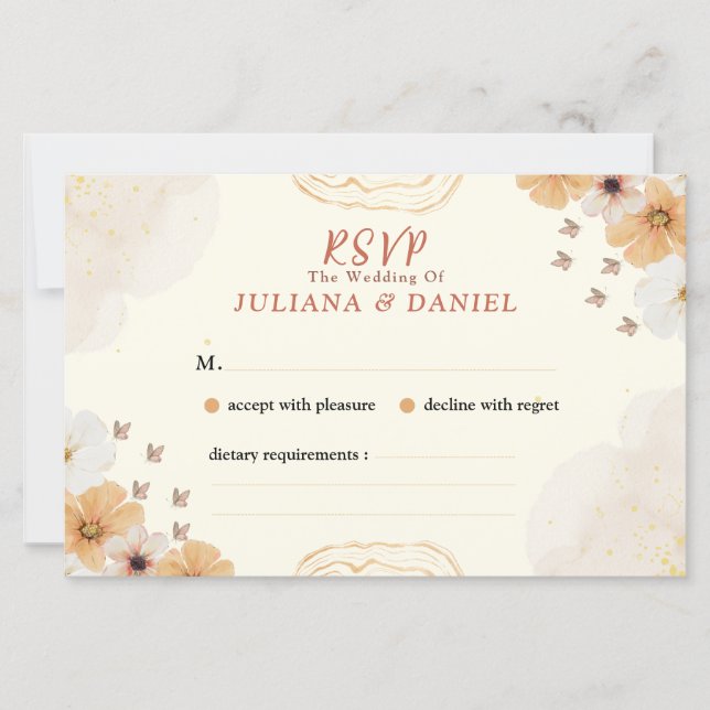 Carte de mariage RSVP avec design floral crème (Devant)
