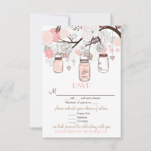 Carte de mariage RSVP avec pots Mason roses et ois