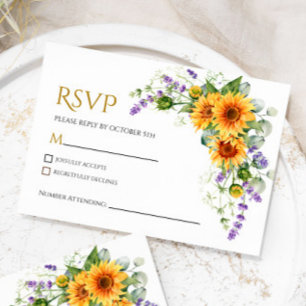 Carte de Mariage RSVP Russe Sunflowers & Lavender