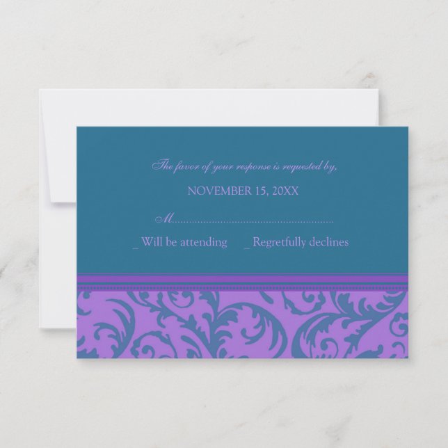Carte de Mariage RSVP turquoise et violet (Devant)