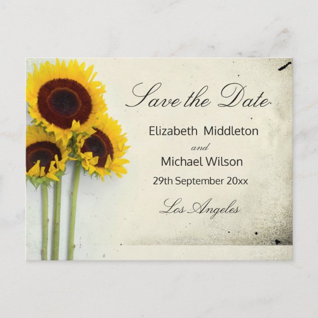 Carte de mariage rustique au tournesol Save the Da (Devant)