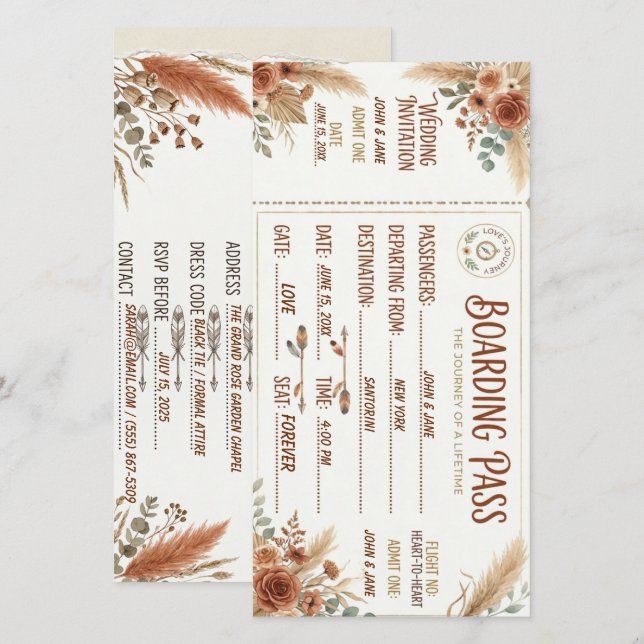 Carte de mariage Rustique Billet d'embarquement En (Devant / Derrière)