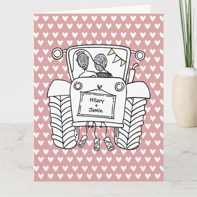 Carte de mariage rustique de pays de tracteur pers (Devant)
