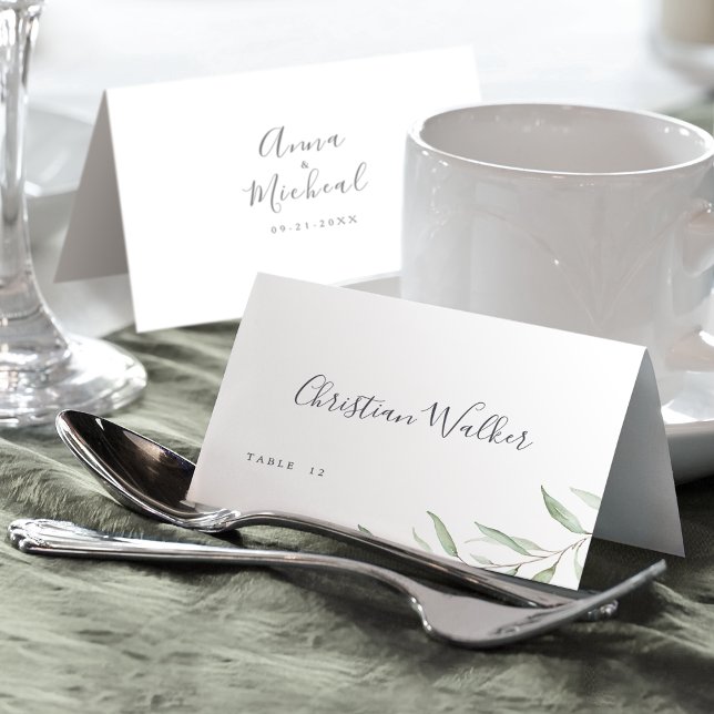 Carte de mariage rustique minimaliste verte (Minimal greenery rustic wedding Place Card)