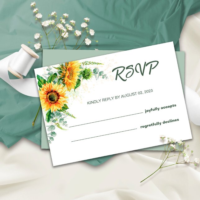 Carte de mariage rustique RSVP Tournesol (Créateur téléchargé)