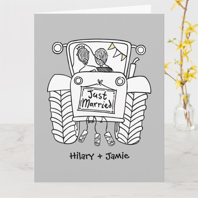 Carte de Mariage rustique sur mesure Tracteur Coun (Fleur jaune)
