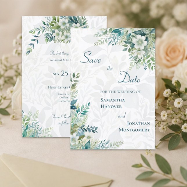 Carte de mariage 'Sage Green Eucalyptus Save the D (Créateur téléchargé)