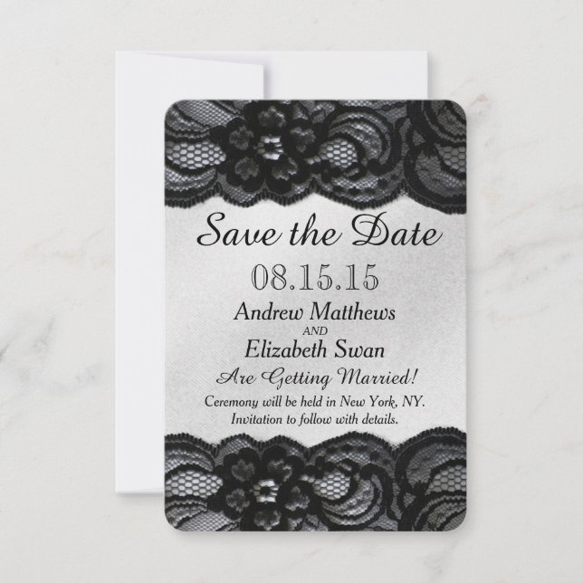 Carte de mariage Save the Date à motif dentelle no (Devant)