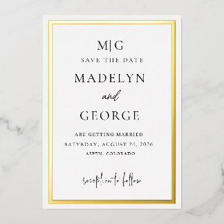 Carte de mariage 'Save the Date' avec bordure doré