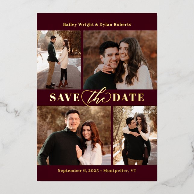 Carte de mariage "Save The Date" en collage raffin (Recto)