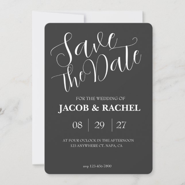 Carte de mariage 'Save the Date' grise et blanche  (Devant)