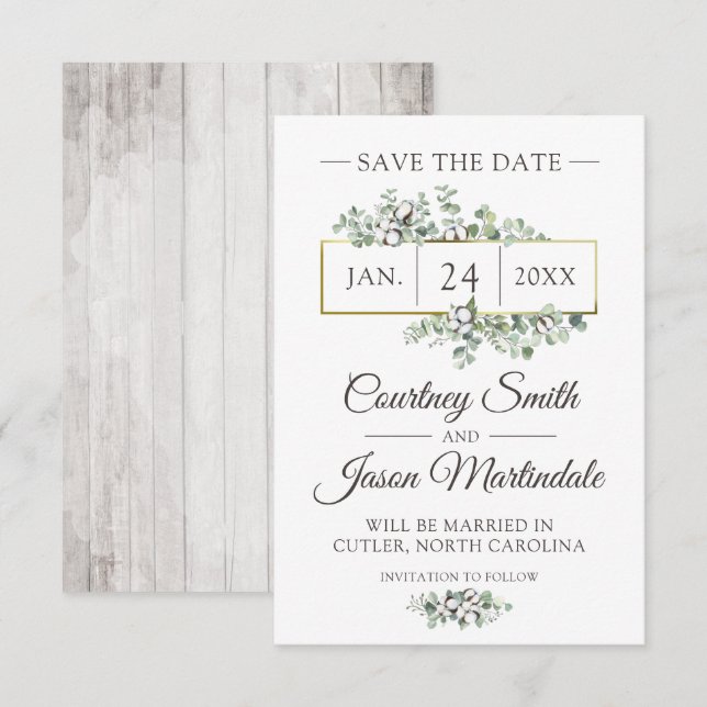 Carte de mariage Save The Date Sud Coton Country (Devant / Derrière)