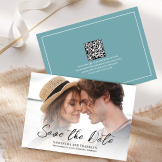 Carte de mariage simple bleue avec photo pour anno