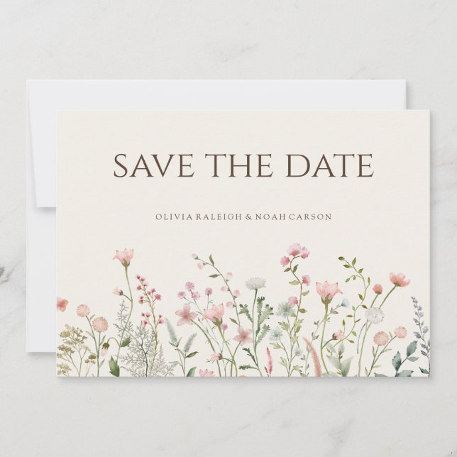 Carte de mariage Simple Boho Fleur Sauvage à Sauve (Devant)