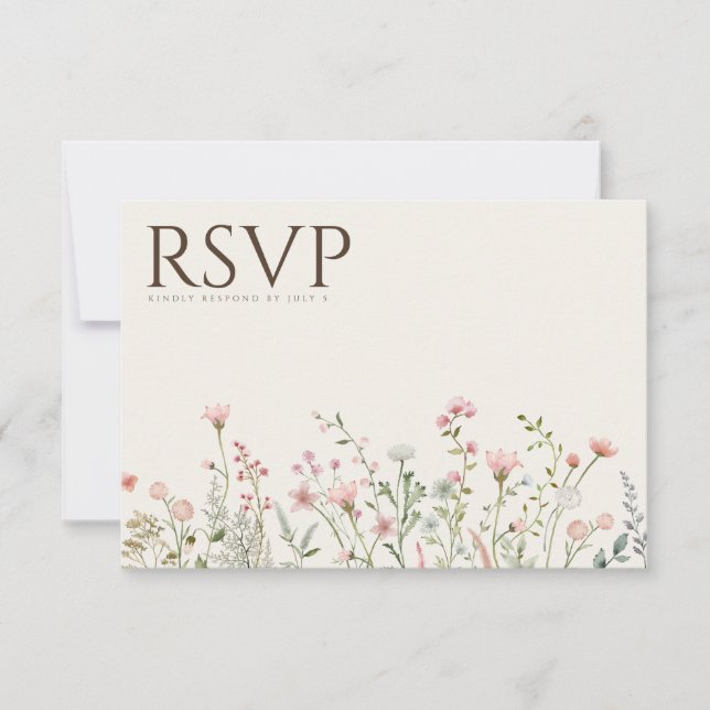 Carte de Mariage simple Boho Fleur sauvage Beige R (Devant)