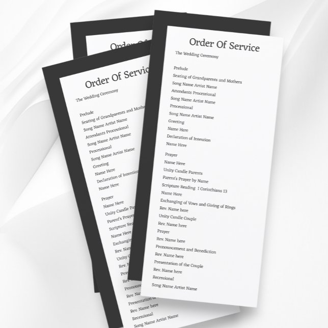 Carte de Mariage simple Gris blanc pour l'ordre de (Simple Grey White Order of Service Wedding Cards from Ricaso. Easy add your own text details)