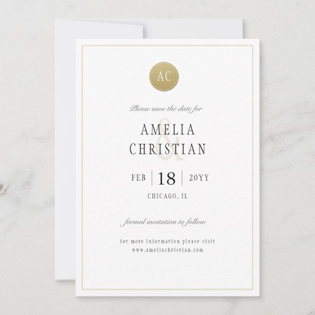 Carte de mariage "Simple Monogramme Or" pour annon (Devant)