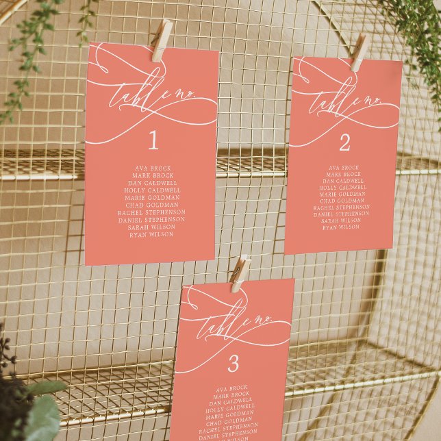 Carte de Mariage SOPHIA Bright Coral (SOPHIA Bright Coral Wedding Seating Chart Card)