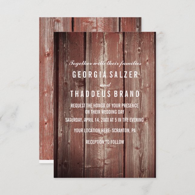 Carte de Mariage texturée Rustic Barn Door (Devant / Derrière)