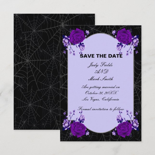 Carte de Mariage Toile d'Araignée Fleur Rose Viole (Devant / Derrière)