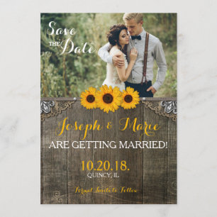 Carte de mariage tournesol Campagne rustique