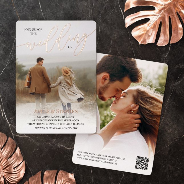 Carte de mariage tout-en-un avec code QR photo or  (Créateur téléchargé)