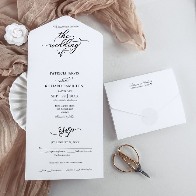 Carte de mariage tout-en-un calligraphie élégante  (Créateur téléchargé)