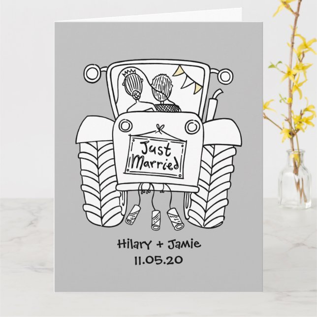 Carte de mariage Tractor Country (Fleur jaune)