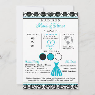Carte de mariage Turquoise, Noir et Cœur Blanc pou